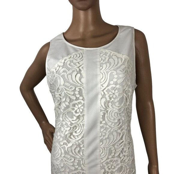 Vince Camuto White Floral Lace Pencil Sheath‎ Dress Sleeveless Bodycon Size 14 - Picture 2 of 7